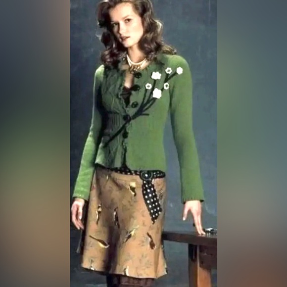 Anthropologie Sweaters - RARE Anthropologie Sleeping Snow Green Wildflower Wool Blend Cardigan Sweater